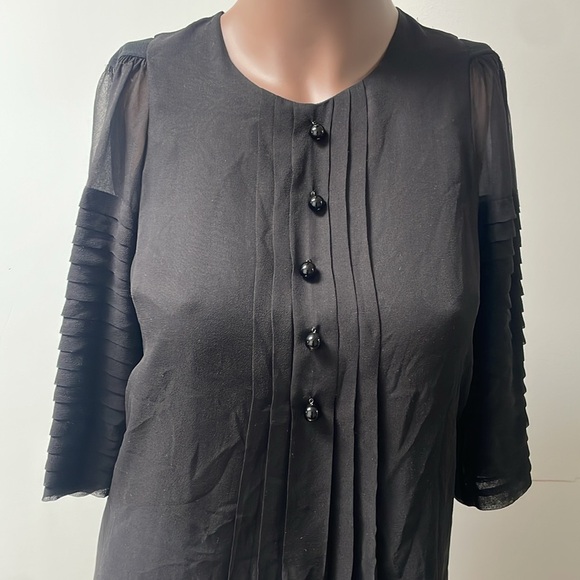Robert Rodriguez Silk Shift Dress Balloon Shortsleeves Buttons Sheer Black 4 - Picture 2 of 12